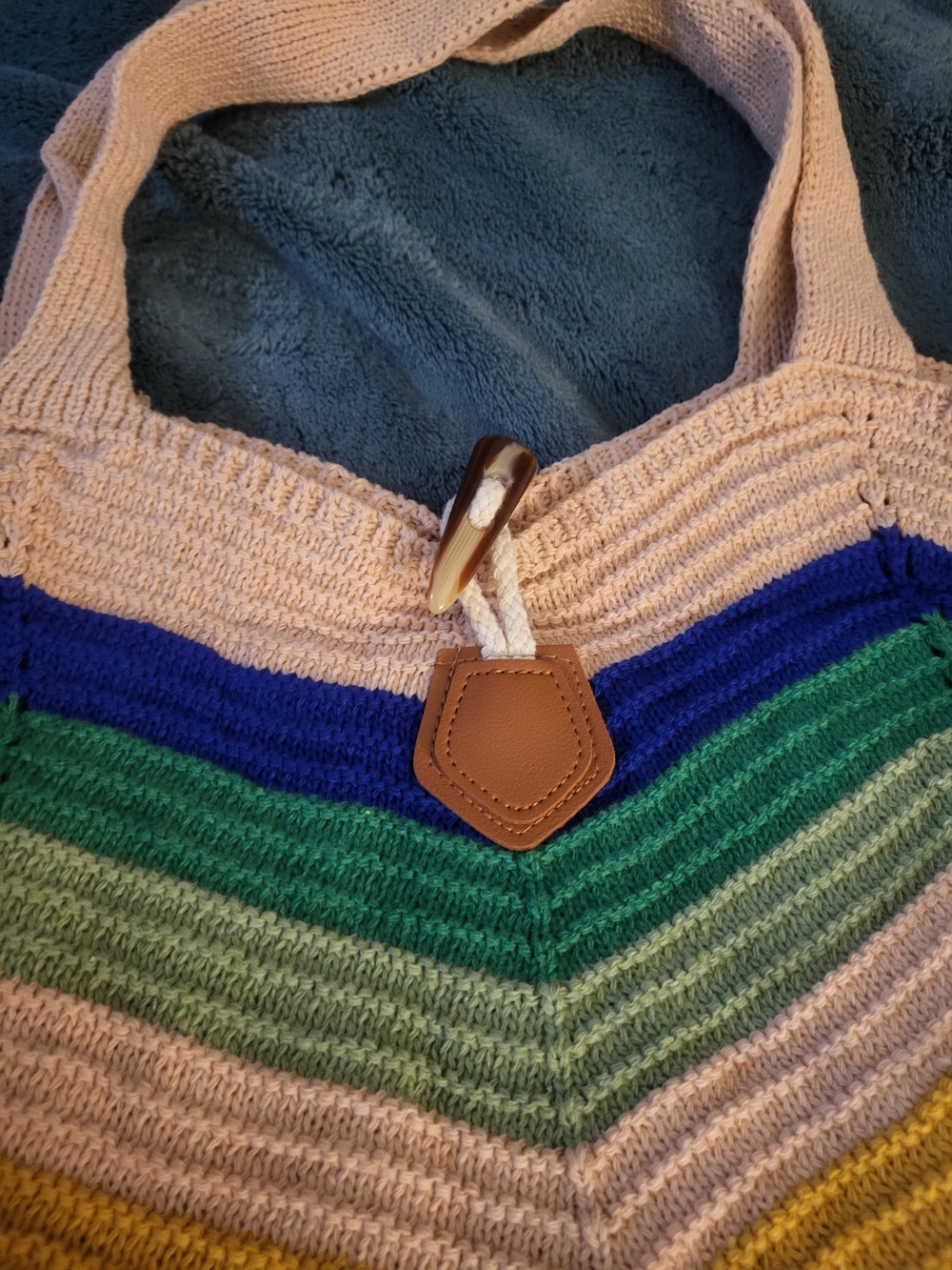 Woven Cotton Rainbow Stripe Tote Bag - Cream - Picture 3 of 4